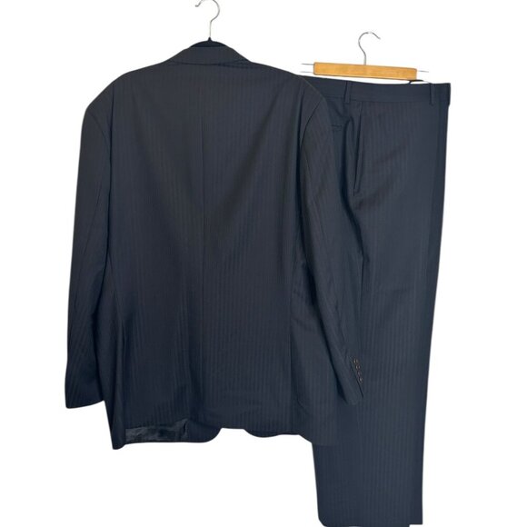 Pronto Uomo Couture Italian Wool Suit 48L Black Stripe Wedding Prom Formal - Picture 2 of 8